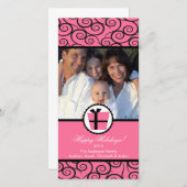 トレンディーピンクの渦巻き旋回ギフトクリスマスフォトカード シーズンカード (正面/裏面)