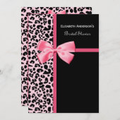 トレンディーピンクアンドブラックレオパードブライダルシャワー 招待状 (正面/裏面)