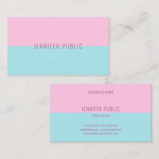 トレンディーピンクアンドブルーモダンテンプレートシック 名刺 (正面/裏面)