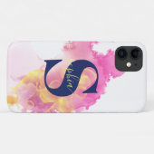 トレンディーピンクインククラウパーソナライズされたド、ホワイト、ネイビー Case-Mate iPhoneケース (裏面(横))