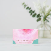トレンディーピンクウォーターカラーラージフローラアート 名刺 (スタンド正面)