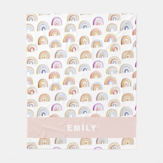 トレンディーピンクウォーターカラーレインボー フリースブランケット (正面)
