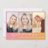 トレンディーピンクオレンジ写真卒業パーティー 招待状 (正面)