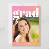 トレンディーピンクオレンジ写真卒業パーティー 招待状 (正面)