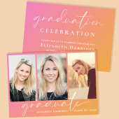 トレンディーピンクオレンジ写真卒業パーティー 招待状