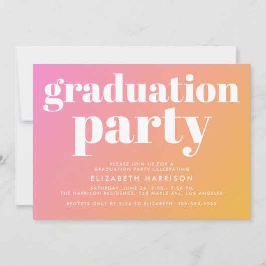 トレンディーピンクオレンジ卒業パーティー 招待状 (正面)