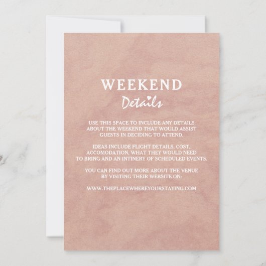 トレンディーピンクガーリーゲタウェイ誕生日週末 招待状 (裏面)