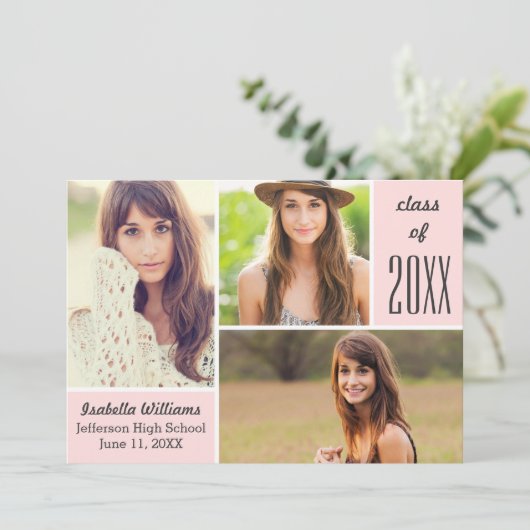 トレンディーピンククラス20XX卒業フォトコラージュ 招待状 (スタンド正面)