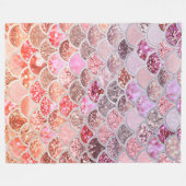 トレンディーピンクグラデーショングリッターマーメイドフィッシュはかりで測 フリースブランケット (正面(横))