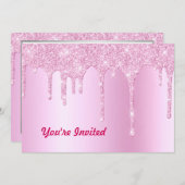 トレンディーピンクグリッタードリップグラフィック誕生日 招待状 (正面/裏面)