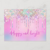 トレンディーピンクグリッタードリップスクリスマスホリデー ポストカード (正面)