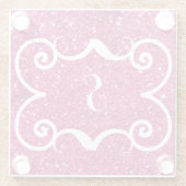 トレンディーピンクグリッターホワイトモノグラムカスタム ガラスコースター (裏面)