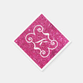 トレンディーピンクグリッターホワイトモノグラムカスタム スタンダードカクテルナプキン (角)