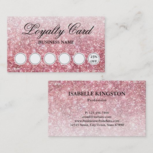 トレンディーピンクグリッター美しいビジネスロイヤリティカード 名刺 (正面/裏面)