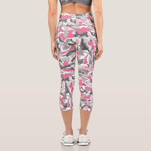 トレンディーピンクグレーの迷彩柄 カプリレギンス (裏面)