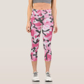 トレンディーピンクグレーホワイト迷彩柄パターン夏 カプリレギンス (正面)