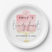トレンディーピンクケーキスクリプト名21歳の誕生日パーティー ペーパープレート (正面)