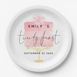 トレンディーピンクケーキスクリプト名21歳の誕生日パーティー ペーパープレート