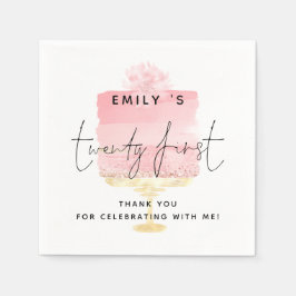 トレンディーピンクケーキ名21歳の誕生日ありがとう スタンダードカクテルナプキン
