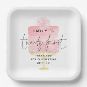 トレンディーピンクケーキ名21歳の誕生日ありがとう ペーパープレート (正面)