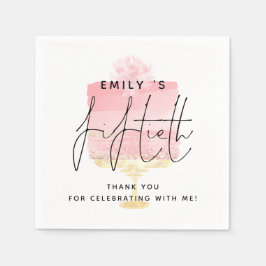 トレンディーピンクケーキ名50誕生日ありがとう スタンダードカクテルナプキン