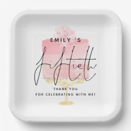 トレンディーピンクケーキ名50誕生日ありがとう ペーパープレート