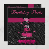 トレンディーピンクケーキ&ゼブラストライプス誕生パーティー 招待状 (正面/裏面)