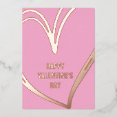 トレンディーピンクゴールドフォイルバレンタインデーのフォトカード 箔招待状 (正面)