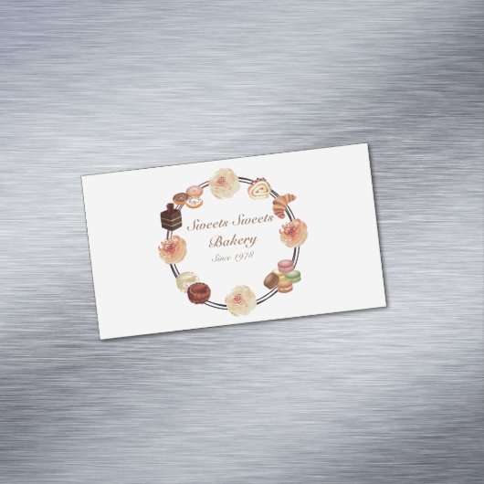 トレンディーピンクスイーツベーカリー水彩フローラ マグネット名刺 (インサイチュ)