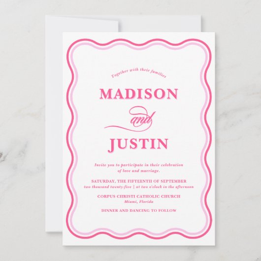 トレンディーピンクスクライグルカーブウェー結婚ブ 招待状 (正面)