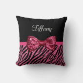 トレンディーピンクゼブラフェイクプリントグリッツ弓 クッション (正面)