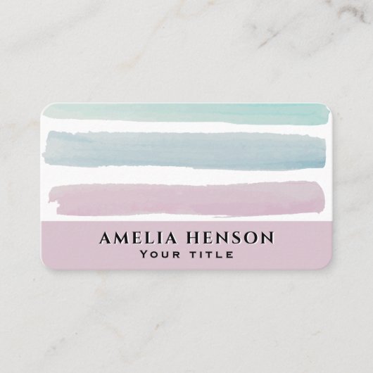 トレンディーピンクターコイズブルーウォーター色のストライプ 名刺 (正面)
