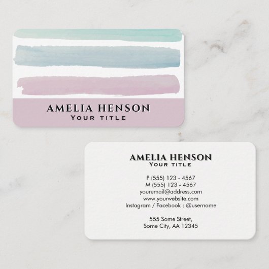 トレンディーピンクターコイズブルーウォーター色のストライプ 名刺 (正面/裏面)