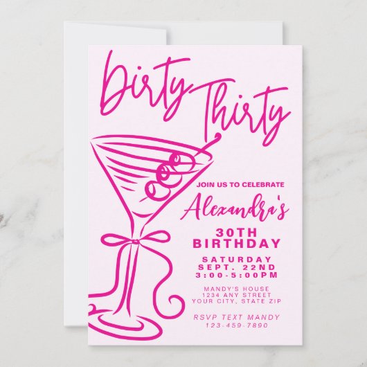 トレンディーピンクダーティ30歳の誕生日 招待状 (正面)