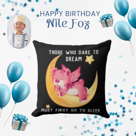 トレンディーピンクテディベアとライフ引用文 クッション