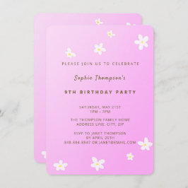 トレンディーピンクデイジーガールバースデーパーティーの招待 招待状