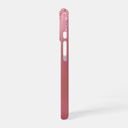 トレンディーピンクドリッピンググリッター iPhone 16ケース (左側面)