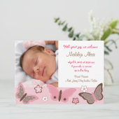 トレンディーピンクバタフライ写真誕生のお知らせ 案内状 (スタンド正面)