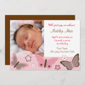 トレンディーピンクバタフライ写真誕生のお知らせ 案内状 (正面/裏面)