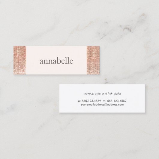 トレンディーピンクフェイクバラ金ゴールドシークイン美しいサロン スキニー名刺 (正面/裏面)