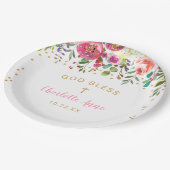 トレンディーピンクフローラガールバプテスマお祝いデコール ペーパープレート (アングル)