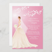 トレンディーピンクブルネットブライドブライダルシャワー招待状 招待状 (正面/裏面)