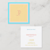 トレンディーピンクブルーイエローモノグラムモダンテンプレート スクエア名刺 (正面/裏面)