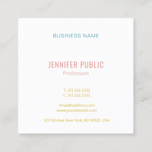 トレンディーピンクブルーイエローモノグラムモダンテンプレート スクエア名刺 (裏面)