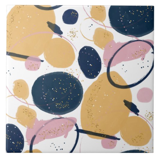 トレンディーピンクブルーストローク抽象芸術クリエイティブアート タイル (正面)