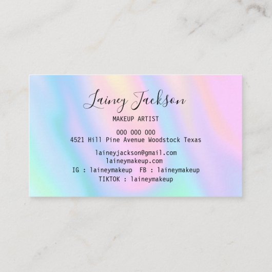 トレンディーピンクブルーパステル抽象芸術パープル波 名刺 (裏面)