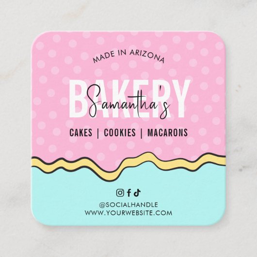 トレンディーピンクブルー漫画Cookieの気に指示 スクエア名刺 (正面)