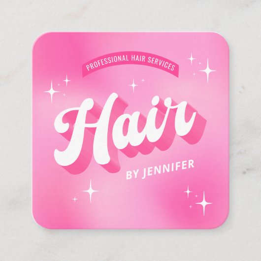トレンディーピンクヘアスタイリストサロンレトロGroovyヘア スクエア名刺 (正面)