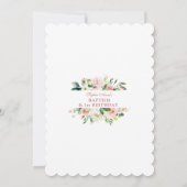 トレンディーピンクホワイトフローラバプティスファースト誕生日 招待状 (裏面)