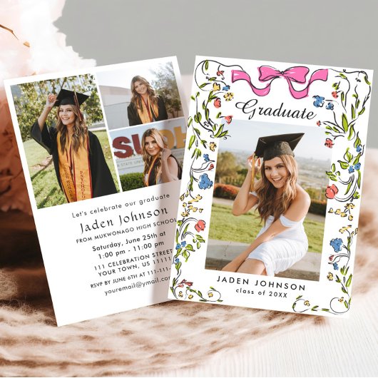 トレンディーピンクボウコケット4 PHOTO卒業パーティー 招待状